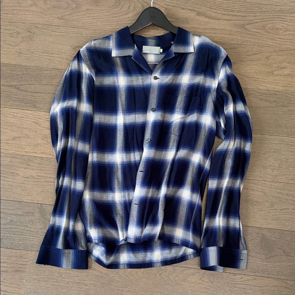 Vince Men's Blue Plaid Shirt